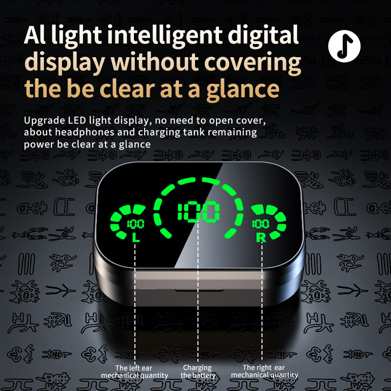 YD03 Auricolare wireless compatibile con Bluetooth TWS con ampio schermo e display digitale intelligente, luce respiratoria nell'orecchio