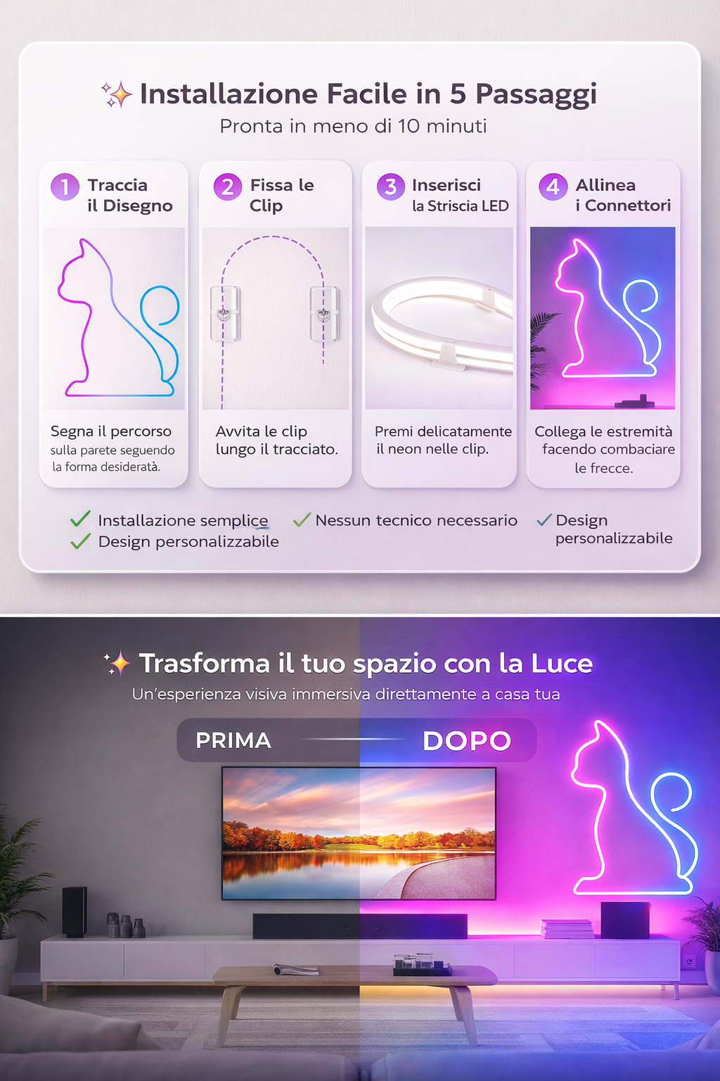 Tekital AuraGlow™ – Striscia LED Smart RGB con Music Sync